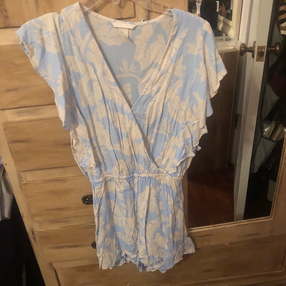 Light blue and cream Tropical romper